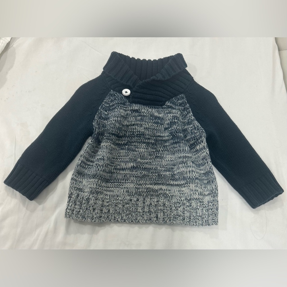 Toddler Black & Gray Marled Button-Cowl Knit Pullover